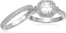 Load image into Gallery viewer, Platinum or Gold Plated Sterling Silver Swarovski Zirconia Antique Ring Set