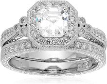 Load image into Gallery viewer, Platinum or Gold Plated Sterling Silver Swarovski Zirconia Antique Ring Set
