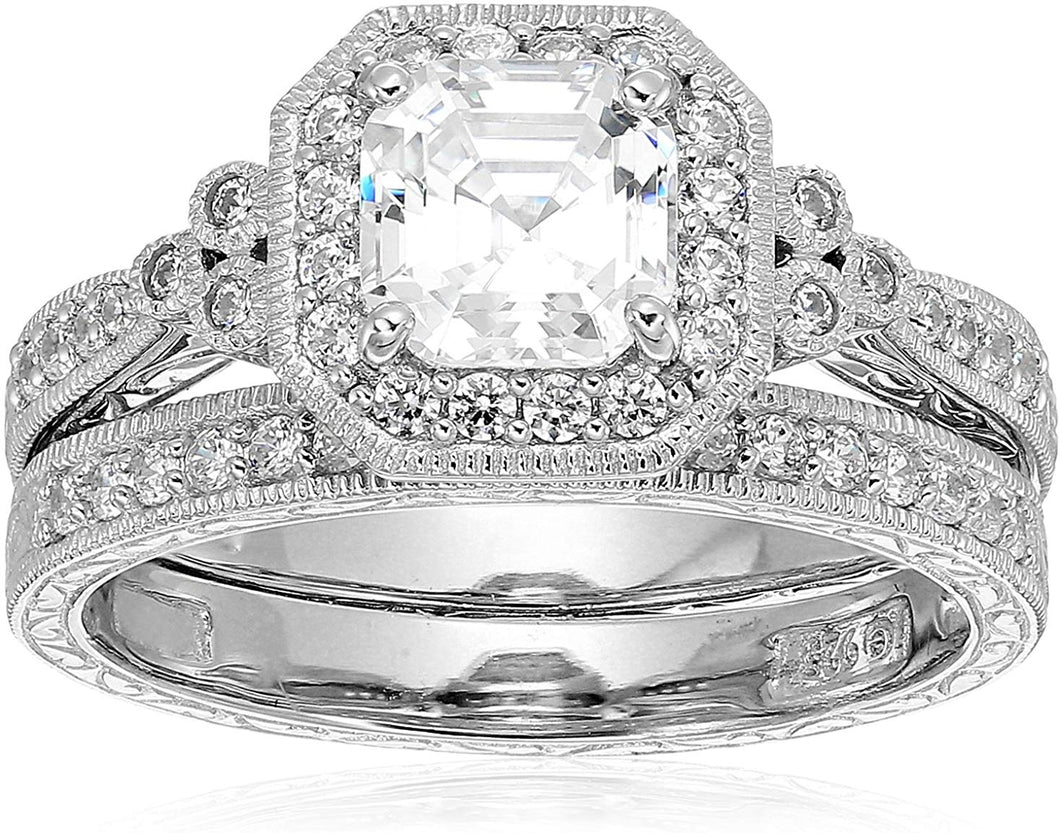 Platinum or Gold Plated Sterling Silver Swarovski Zirconia Antique Ring Set